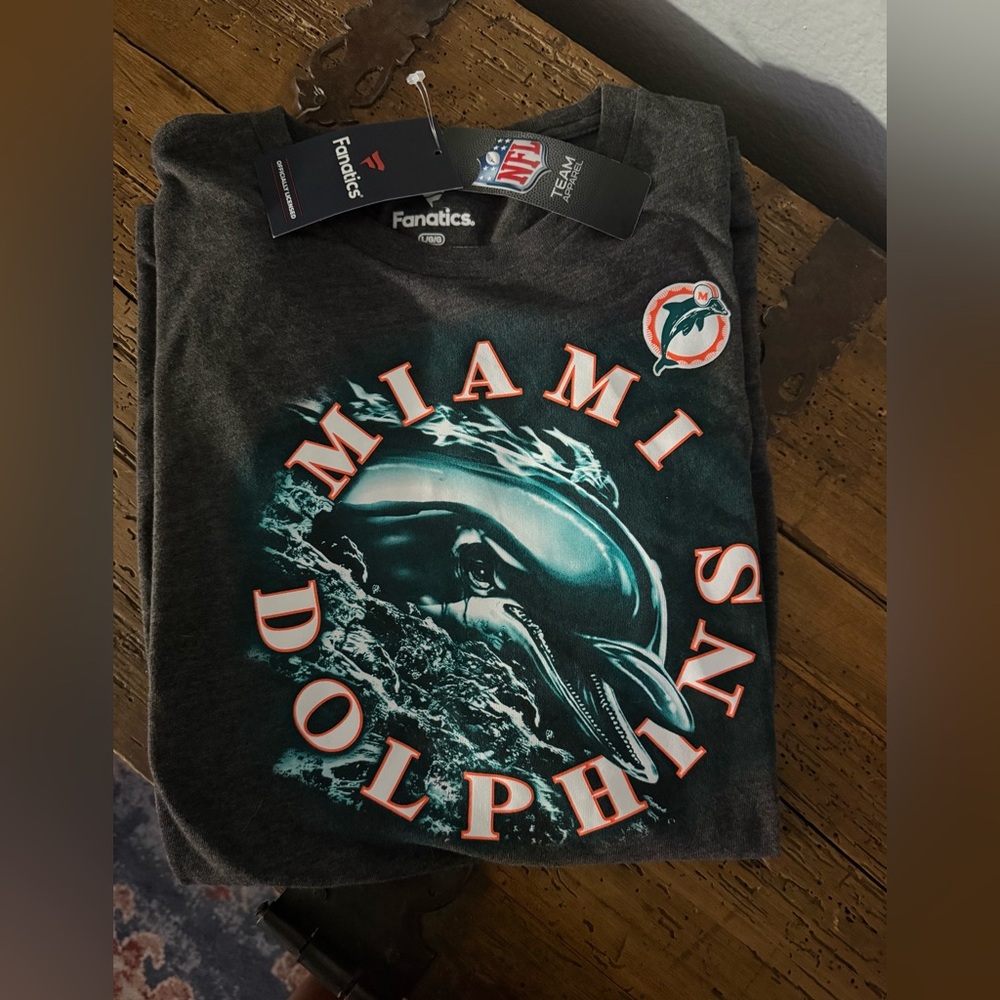 Fanatics Miami Dolphins Dark Gray Tee with Teal and Orange
